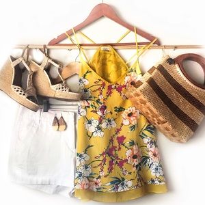 River Island Yellow Floral Two Strap Top | 10